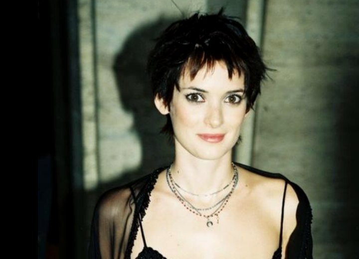 Winona Ryder sporting a short spiky haircut
