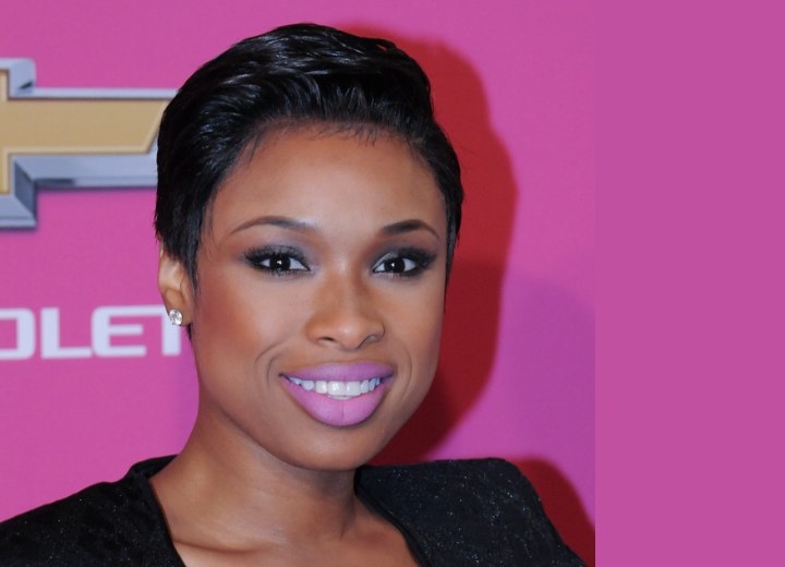 Jennifer Hudson with her hair cut short into a pixie cut