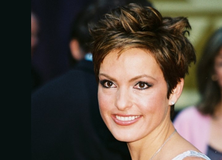 Mariska Hargitay with her hair in a pixie cut