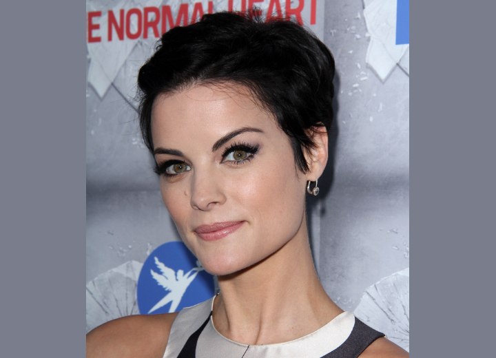 Jaimie Alexander with her hair in a pixie cut