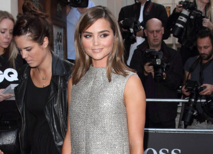 Jenna Coleman wearing her hair with an outward flip
