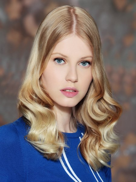 Center-parted schoolgirl look hairstyle for blonde hair