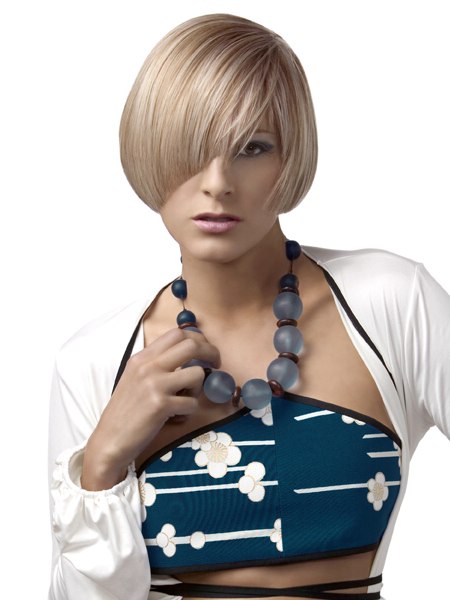 Blonde peek-a-boo bob haircut