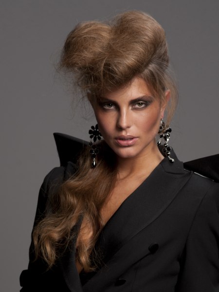 Semi-updo with a long ponytail and a quiff