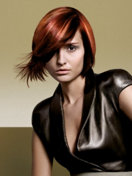 Bob with long bangs blown over to the side