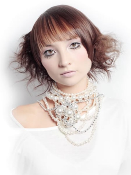 Scrunched and backcombed short brown hair