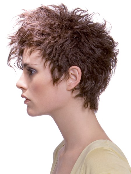 Short pixie cut hair, styled for a party
