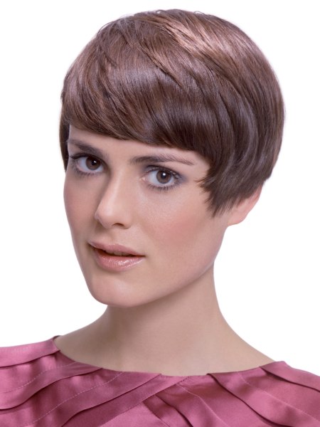 Short 1950s haircut with the bangs styled sideways