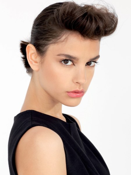 Updo with a Flamenco quiff for medium-long hair