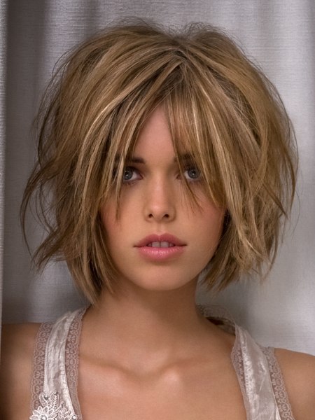Bob with wild styling and a zigzag part