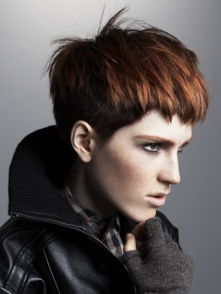 Short cropped women's hair with two-tone coloring