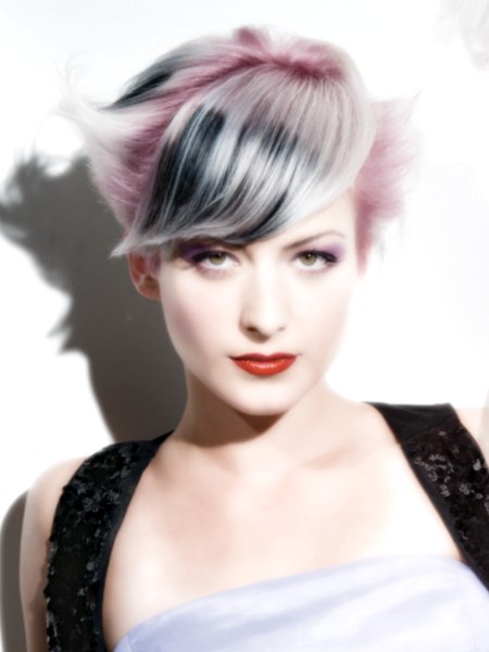 Short hairstyle with metallic pink hair color