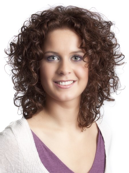Brown shoulder-length hair with curls
