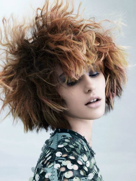 Wild bob hairstyle with disheveled and mussed-up hair