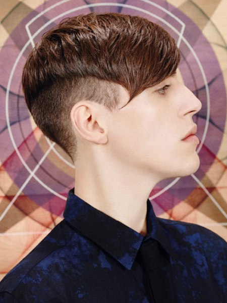 Men's hairstyle with curved, clipped sides