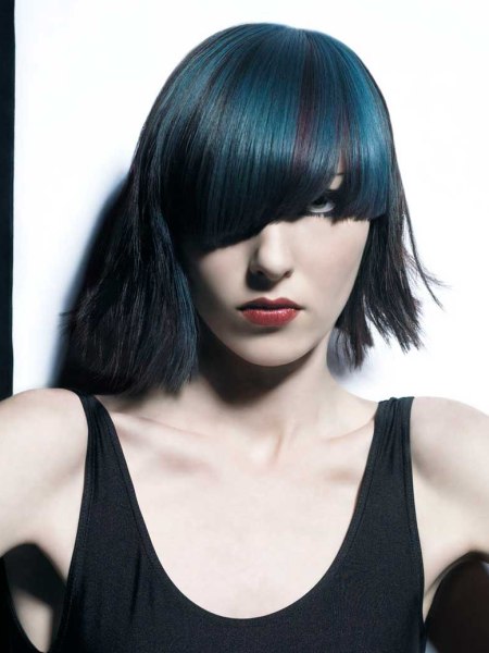 Medium-length hair with blue color