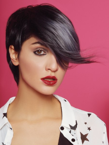 Fashion pixie cut with a mix of black and gray hair colors