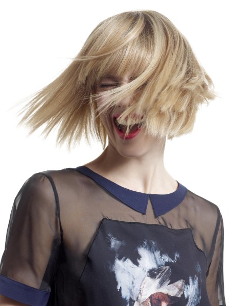 Loosely-draped bob cut