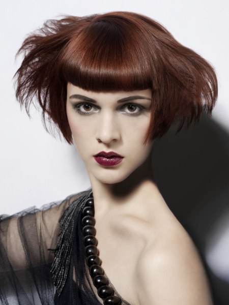 Short bob with the hair styled to stick out