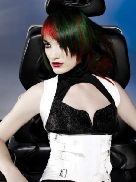 Haircut featuring red and green hues