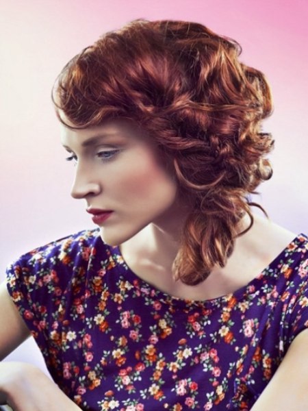 Long chestnut hair with twirled curls