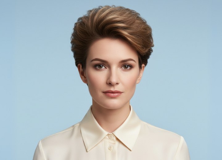 Eighties look with short voluminous hair