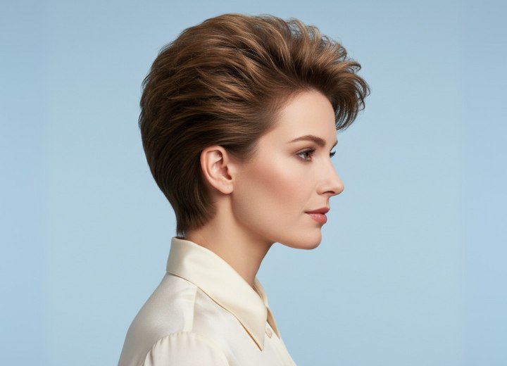 Short 1980s hairstyle with volume and height