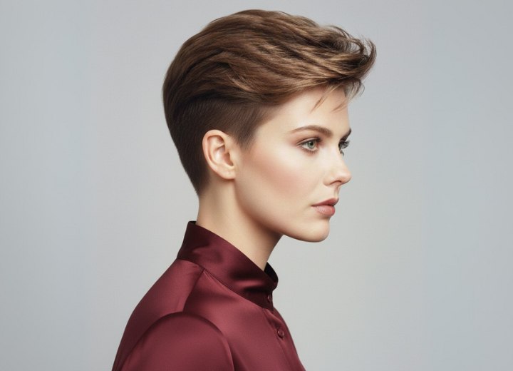 Short 1980s haircut with a short nape