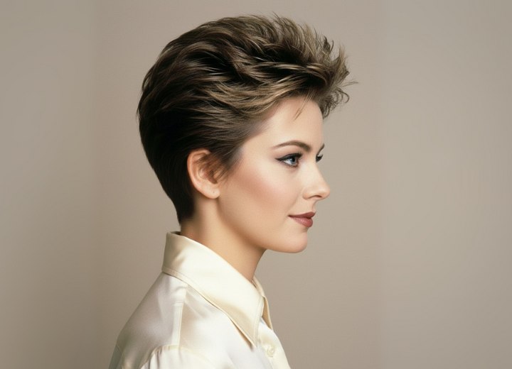 Spiky short 1980s hairstyle with layers