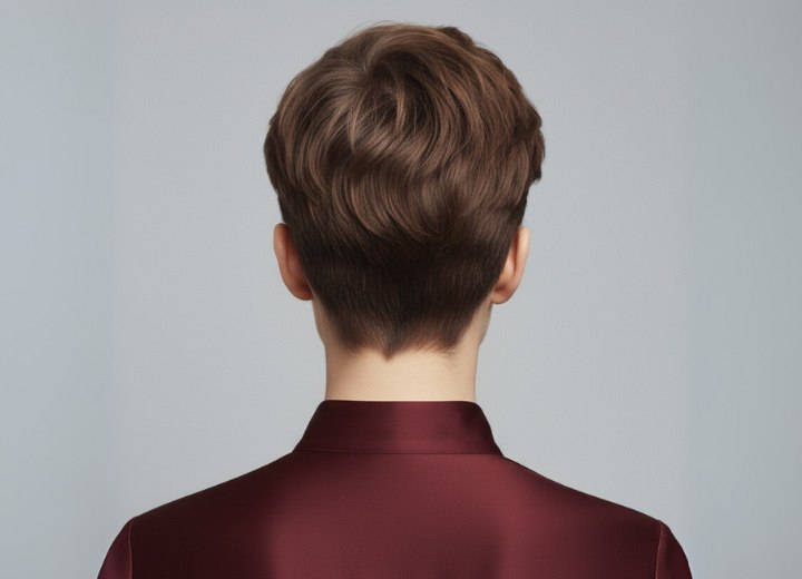 Nape view of a short 1980s hairstyle
