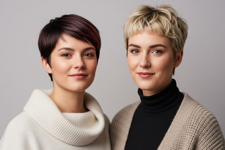 Young women with their hair in a pixie cut