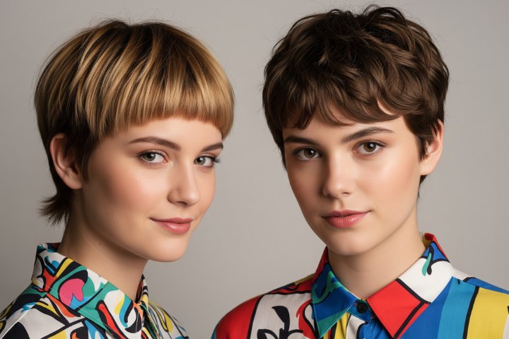 Girls wearing their hair in a pixie cut