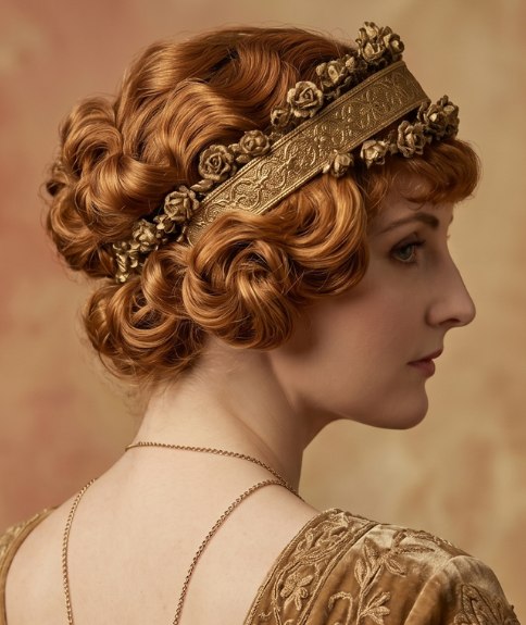 Early 1910s hairstyle with curls and a headband