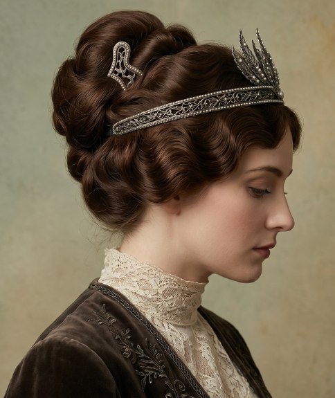 1910s updo with a tiara