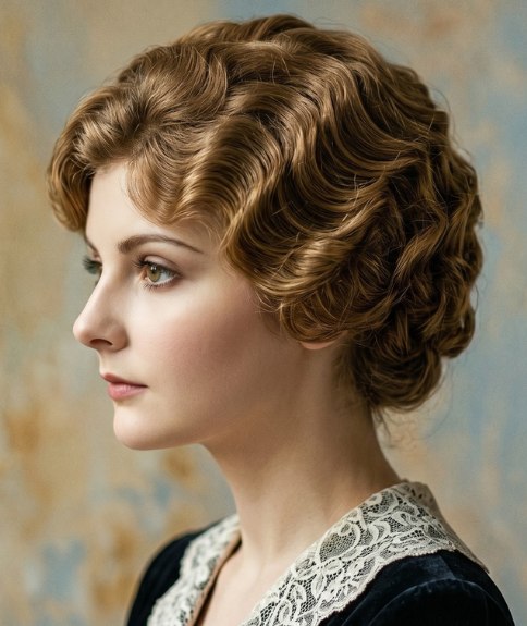 Fashionable 1910s hair with Marcel waves