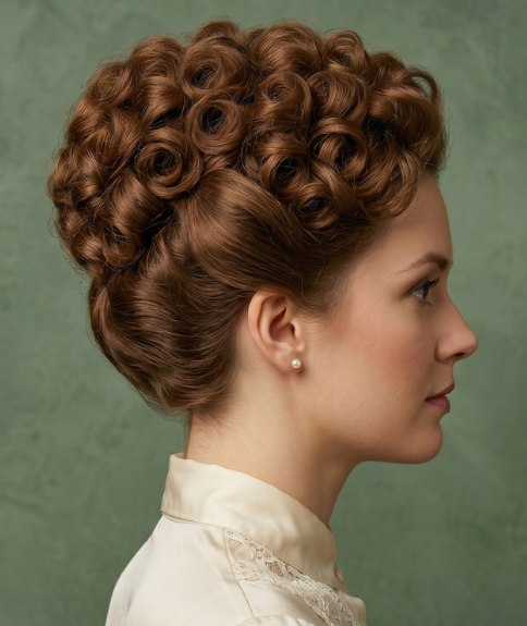 Vintage 1914 hairstyle with tight curls