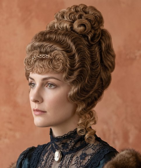 Victorian-era updo with curls