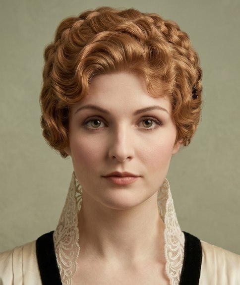 Romantic 1910s updo with a braid and curls