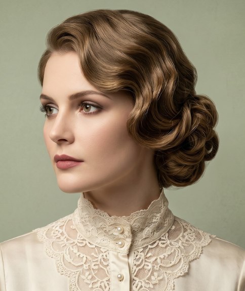 Art Nouveau hairstyle with smooth waves
