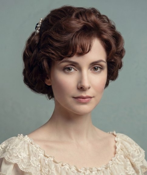 Romantic hairstyle, adorned with a jeweled hair comb