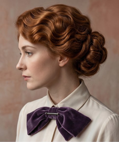 Updo for copper hair with curls and waves