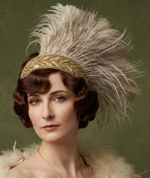 Vintage updo adorned with ostrich feathers