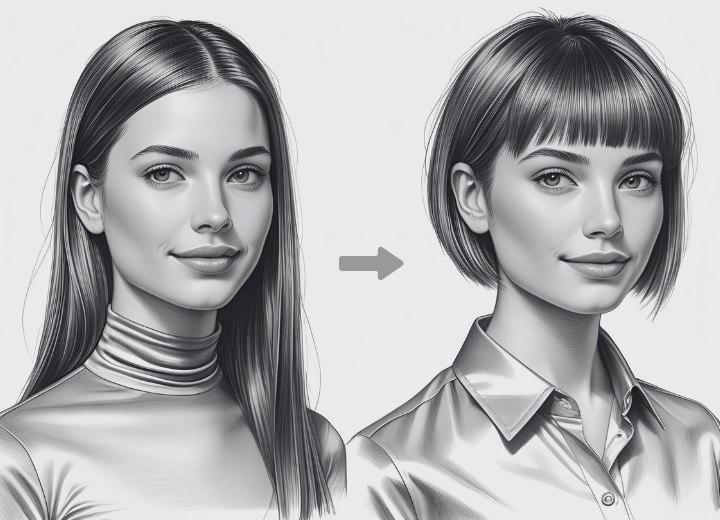 Long hair to bob haircut makeover