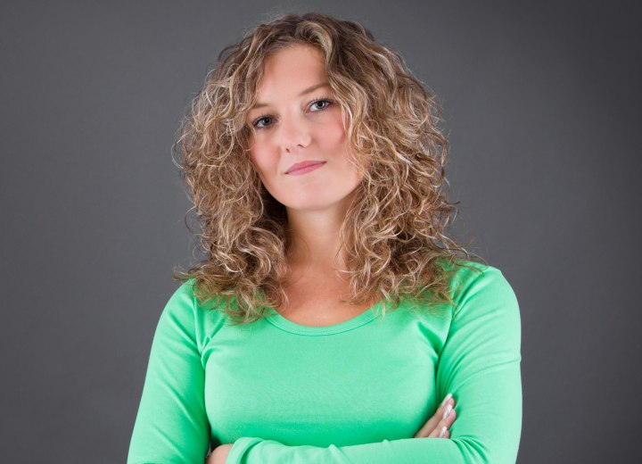 Woman with long curly hair