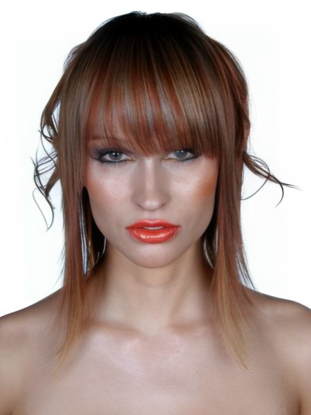 Long hair with blunt cut bangs