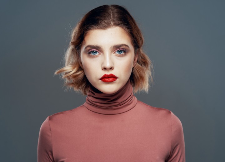 Woman wearing a silk turtleneck