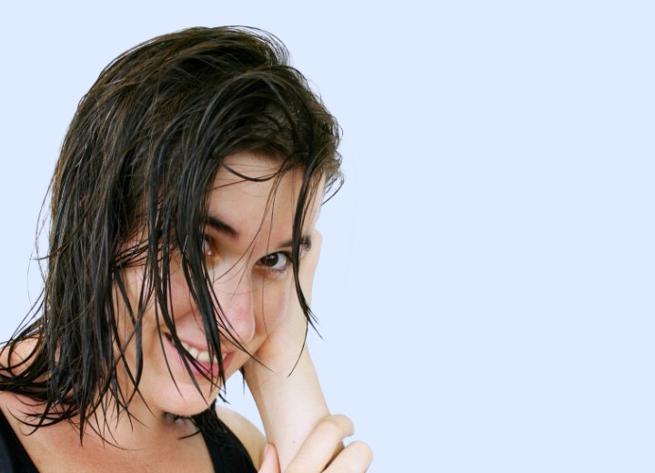 Girl with wet and freshly washed hair