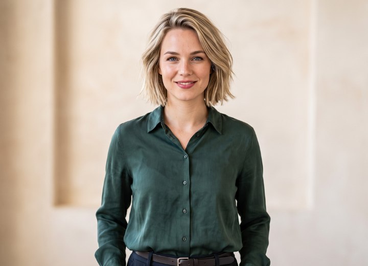 Woman who is wearing a matte silk shirt