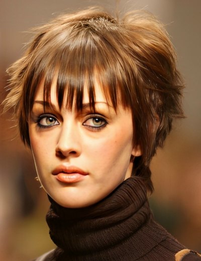 Bed head hair look with a combination of a pixie and a 