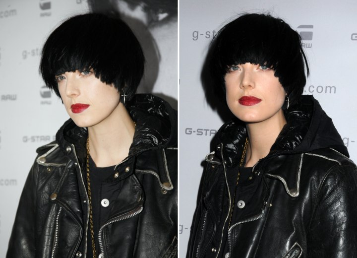 Agyness Deyn with short black hair